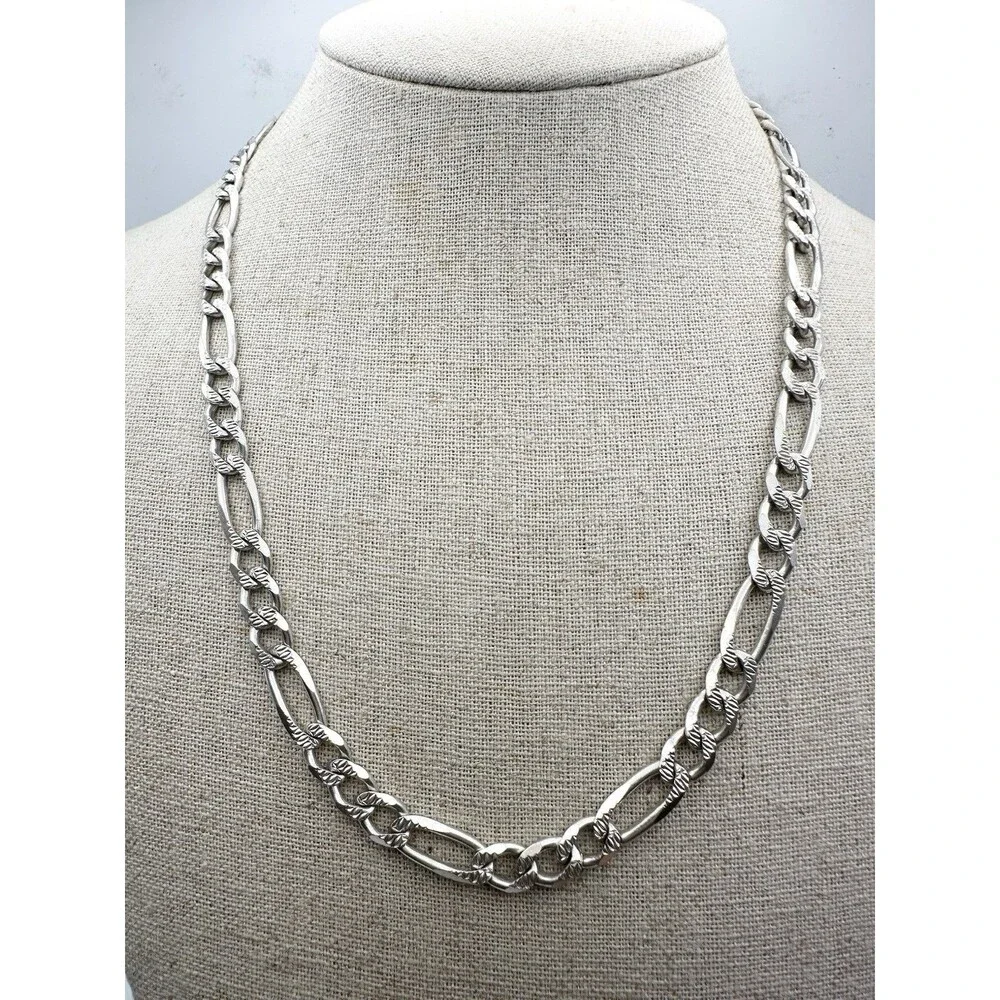 Men's Solid 925 Sterling Silver Figaro Chain Necklace ITALY 7mm 20”